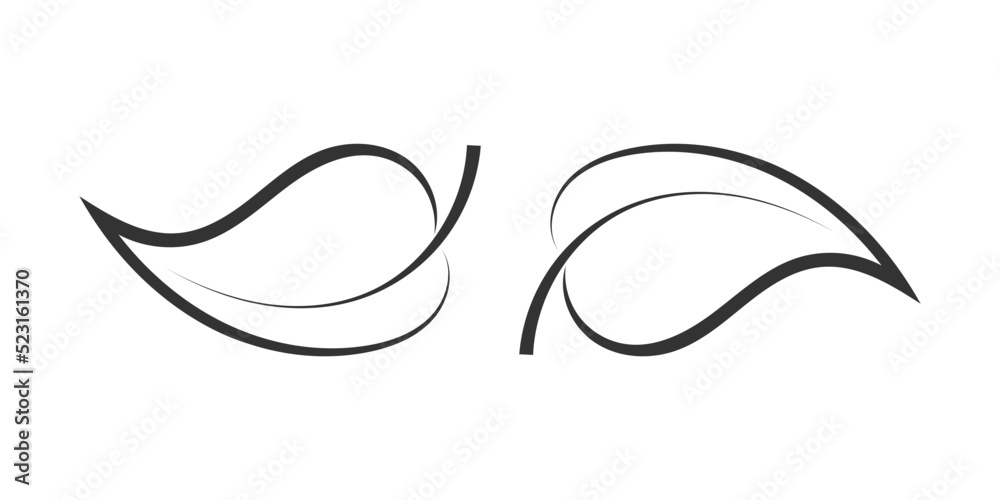 Two leaves graphic icon. Drawn leaves sign isolated on white background. Symbol for web graphics. Vector illustration Two leaves graphic icon. Drawn leaves sign isolated on white background. Symbol for web graphics. Vector illustration
