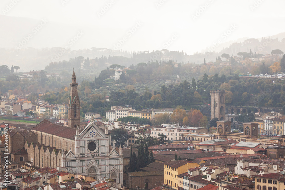 Firenze. Panorama della città dal Campanile di Giotto con la Basilica di Santa Croce
