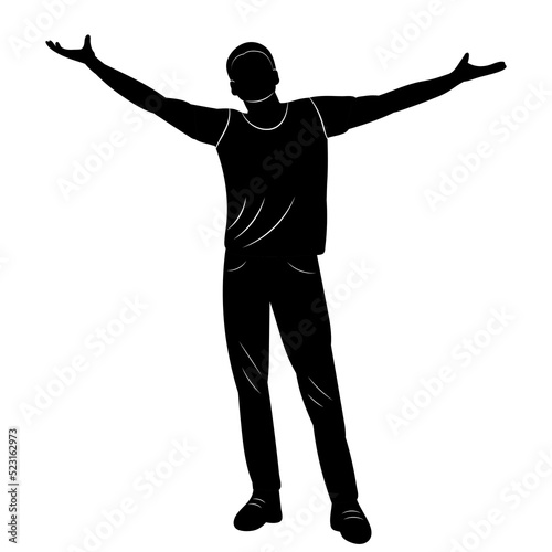 silhouette man rejoices isolated, vector