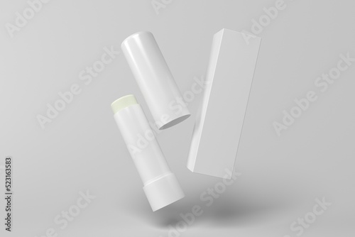 3d render mockup flying empty white packing chapstick or lip balm photo