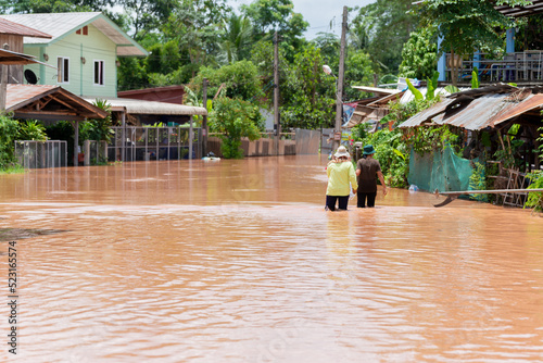 A large amount of water causes flooding.