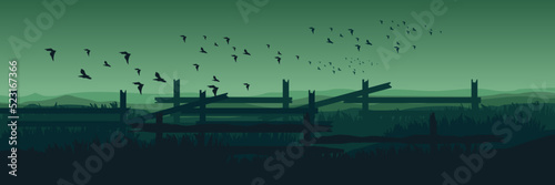 countryside landscape silhouette vector illustration good for wallpaper, banner, background, backdrop, web, and template