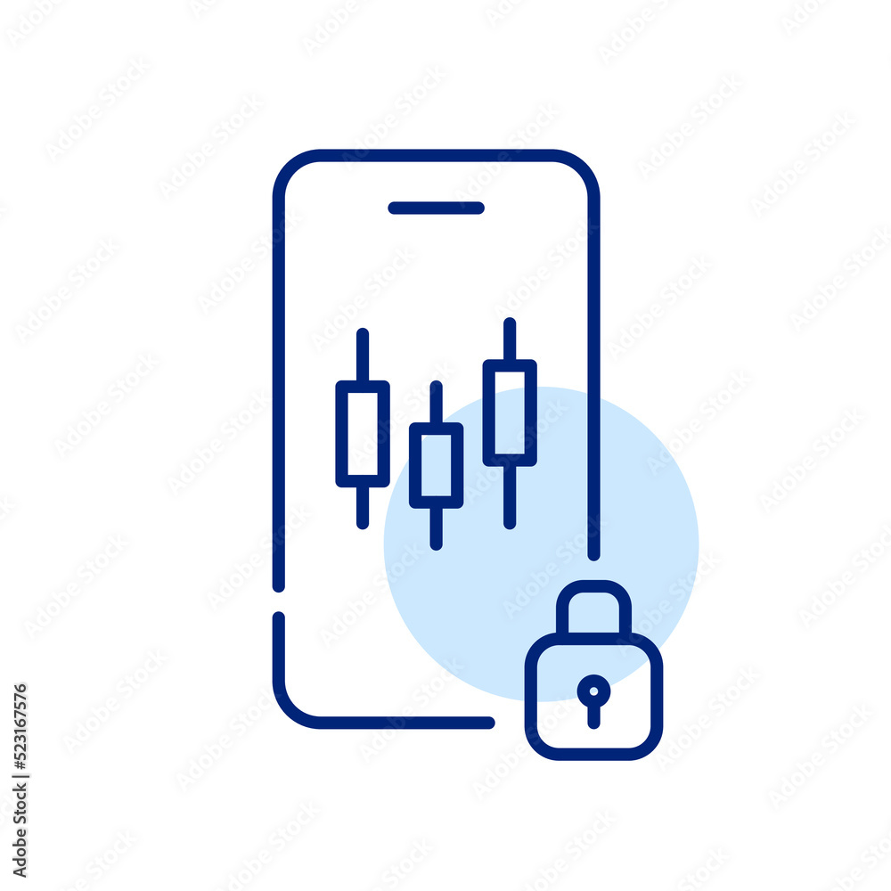 Secure stock trading app on smartphone. Pixel perfect, editable stroke line art icon
