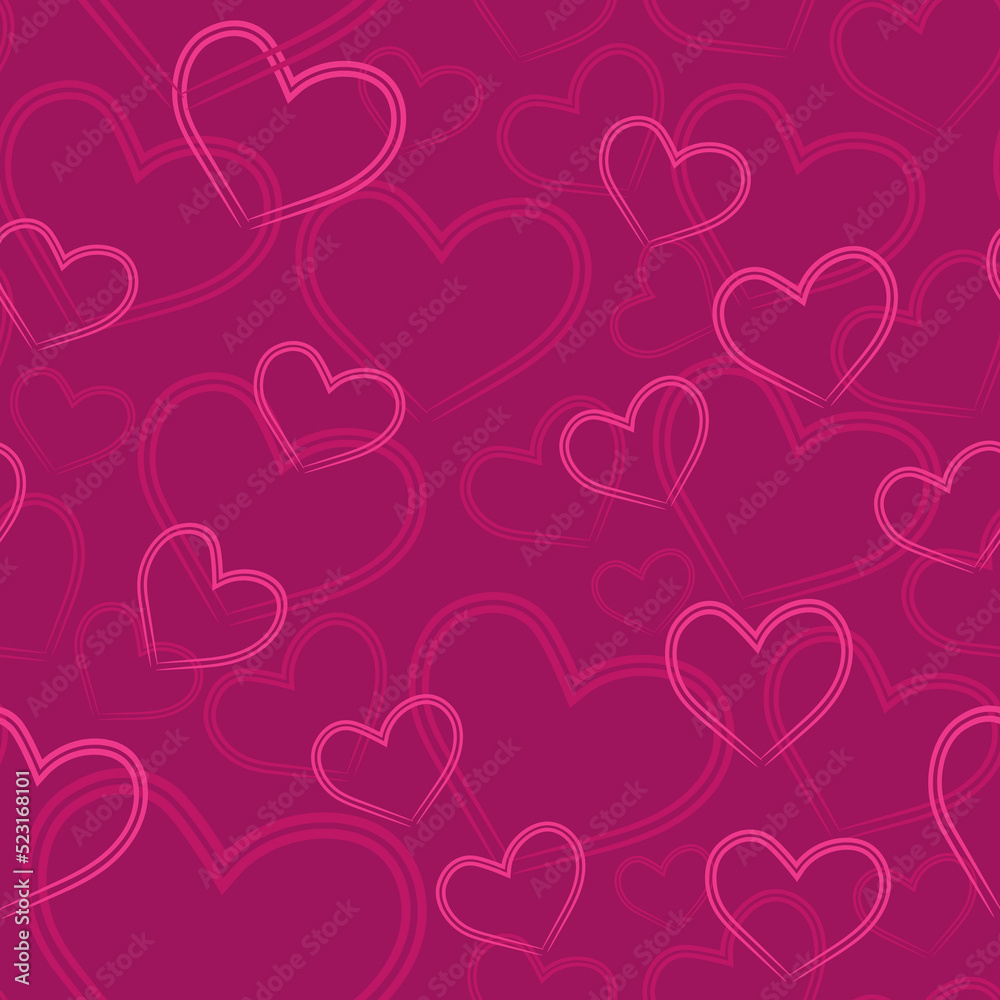 Heart background, love day pattern. Romantic red and pink doodles, hand drawn happy image card, romantic decor textile, wrapping paper, wallpaper design. Vector print, seamless backdrop