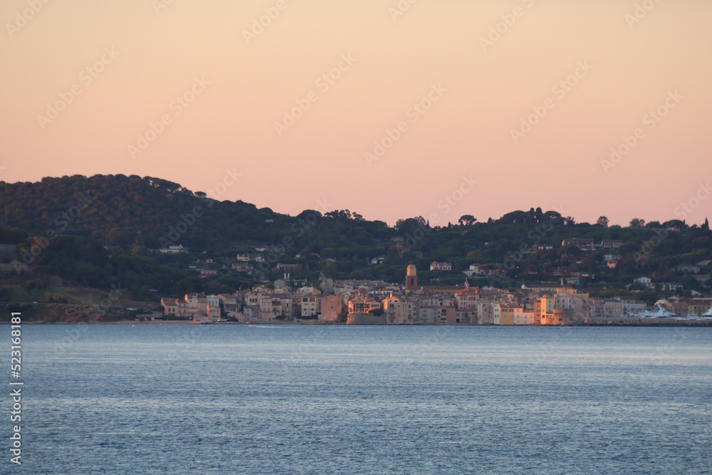 landscape view from the sea of saint tropez village in french riviera