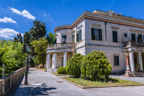 Exterior of Mon Repos villa in the forest of Palaeopolis, Corfu town on Corfu Island in Greece © Fotokon