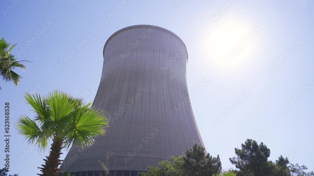 Cooling tower.
Cooling tower with close view from outside.

