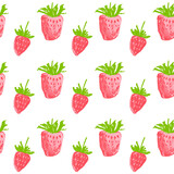 Color strawberry banner template. Rare strawberries seamless pattern, vector hand-drawn illustration of red berries for juice, jam label design. Strawberry background for baby food. Ice cream backdrop