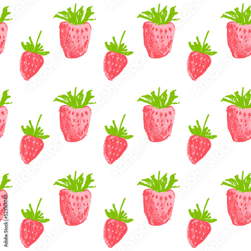 Color strawberry banner template. Rare strawberries seamless pattern, vector hand-drawn illustration of red berries for juice, jam label design. Strawberry background for baby food. Ice cream backdrop