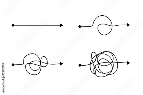 Confusion clarity path doodle vector idea concept. complex. messy line like hard easy way.