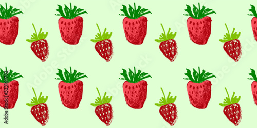 Color strawberry banner template. Rare strawberries seamless pattern, vector hand-drawn illustration of red berries for juice, jam label design. Strawberry background for baby food. Ice cream backdrop