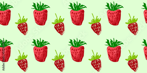 Color strawberry banner template. Rare strawberries seamless pattern, vector hand-drawn illustration of red berries for juice, jam label design. Strawberry background for baby food. Ice cream backdrop