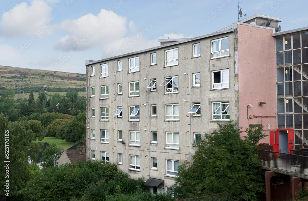Fototapeta premium Council flats in poor housing estate with many social welfare issues in Clydebank