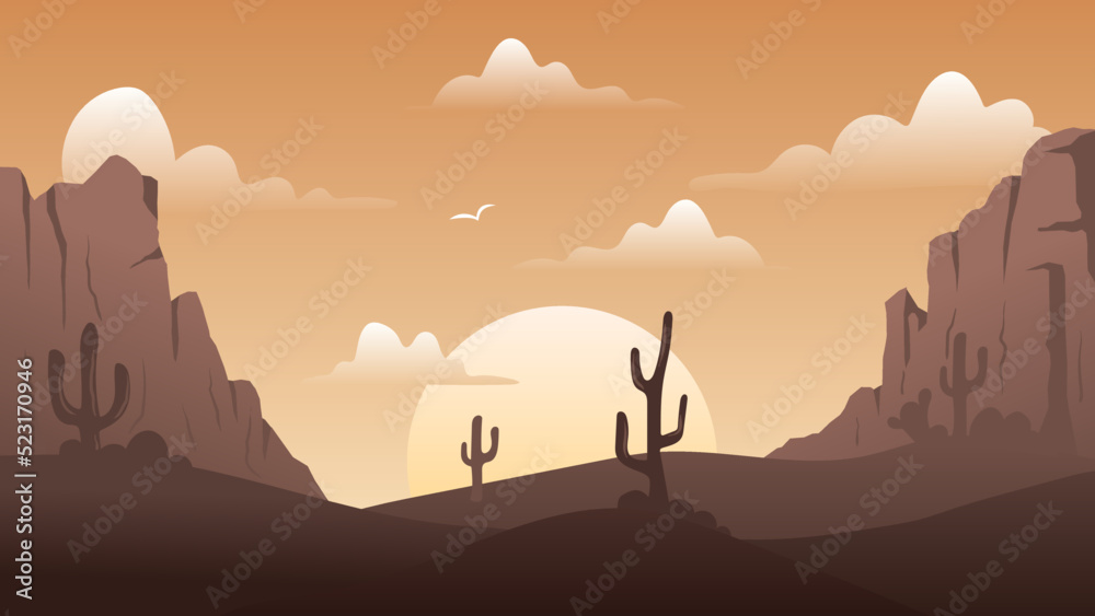Fototapeta premium Panoramic landscape desert evening or morning
