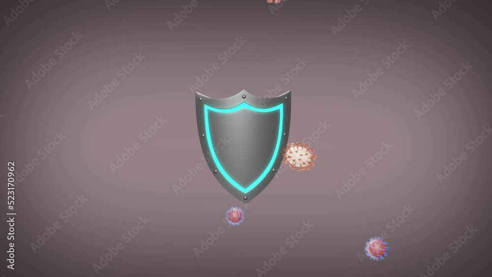 Active immunity shiled protects against virus and bacteria, coronavirus flying around and bounces against shield, Green screen 4k, 3D animation