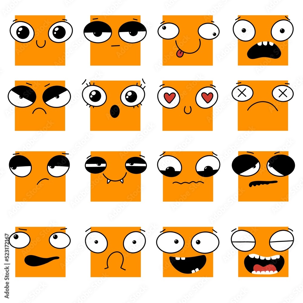 Set emotions monster with smile for stickers and kids and notebooks and wrapping paper and Halloween accessories Set emotions monster with smile for stickers and kids and notebooks and wrapping paper and Halloween accessories