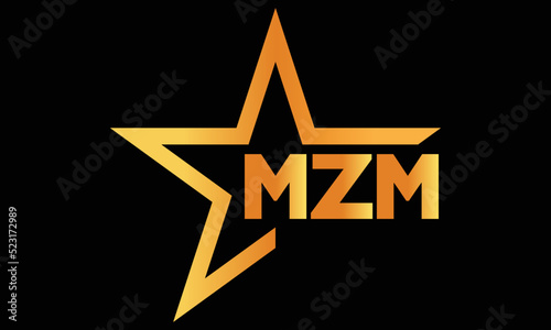 MZM golden luxury star icon three letter logo design vector template. royal logo | luxury logo | jewelry logo | premium logo | iconic logo | Victoria logo |