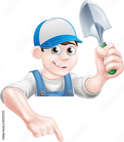 Happy gardening mascot man ...