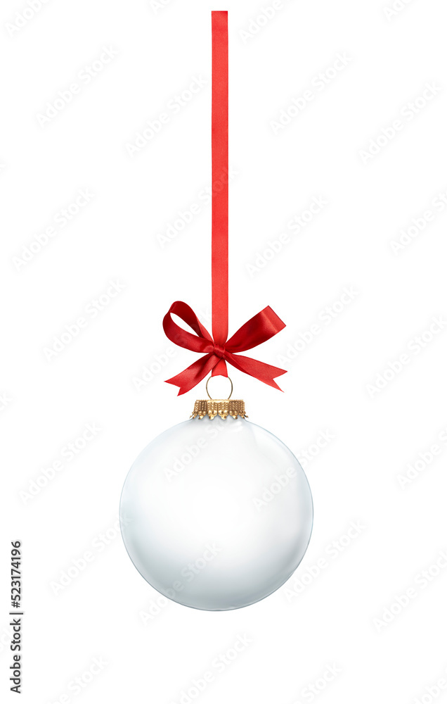 A clear glass Christmas bauble tree decoration with other design elements isolated against a transparent background.