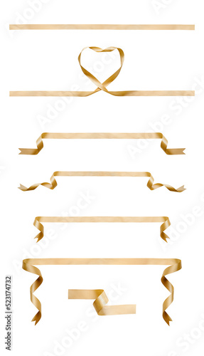 Obraz na płótnie A set of curly gold ribbon for Christmas and birthday present isolated against a transparent background. w salonie