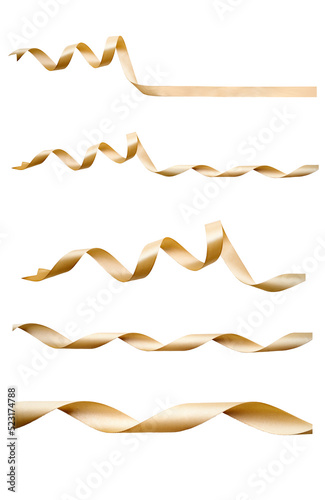Obraz na płótnie A set of curly gold ribbon for Christmas and birthday present isolated against a transparent background. w salonie