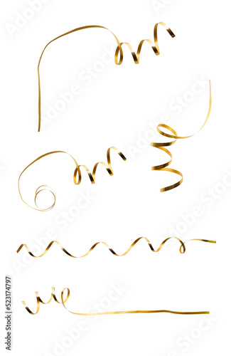 Obraz na płótnie A thin curly gold ribbon collection for Christmas and birthday present banner isolated against a transparent background. w salonie