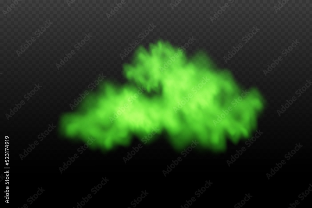 Dust green poisonous cloud with particles with dirt,cigarette smoke and smog. Realistic vector isolated on transparent background. Concept air pollution,big explosion.