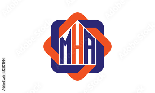 MHA three letter real estate logo with home icon logo design vector template | construction logo | housing logo | engineering logo | initial letter logo | minimalist logo | property logo | photo