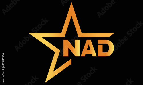 NAD golden luxury star icon three letter logo design vector template. royal logo | luxury logo | jewelry logo | premium logo | iconic logo | Victoria logo |
