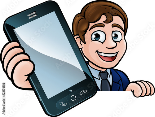 A business man holding a ph...