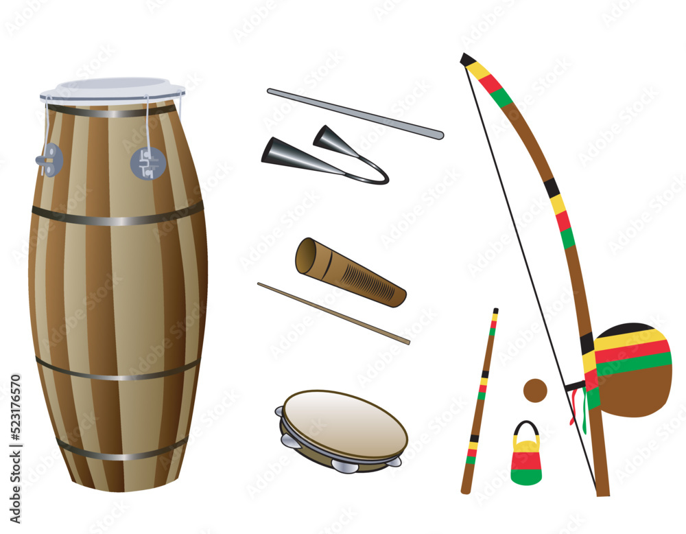 Set of musical instruments used in Brazilian sports called Capoeira