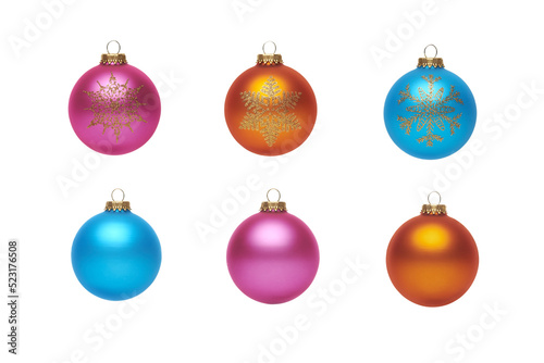 Traditional Christmas Tree Decorations isolated on a transparent background.