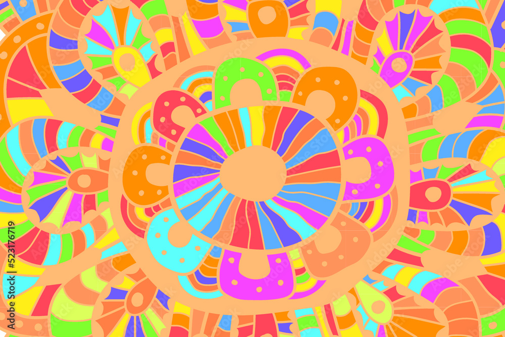 Abstract vector psychedelic sketch doodle background.