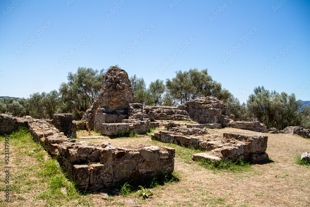 Sparta, Greece, July 20, 2022. Ruins of the old city of Sparta Sparta is an ancient Greek city in the Peloponnese,