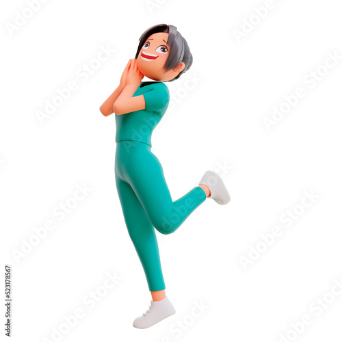 3d illustration cute nurse smiling posing happy