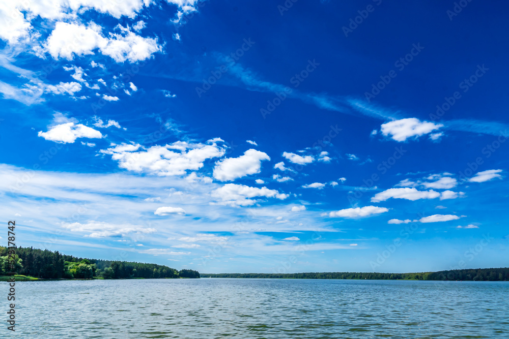 Summer panorama landscape with a Volga river. View from the boat