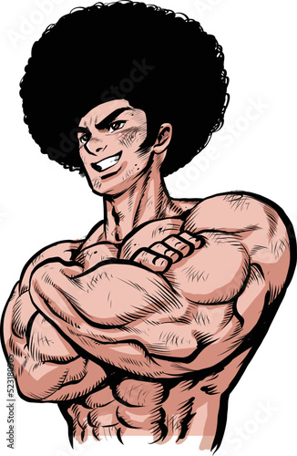 腕組みする筋肉質な肉体労働者のイラスト