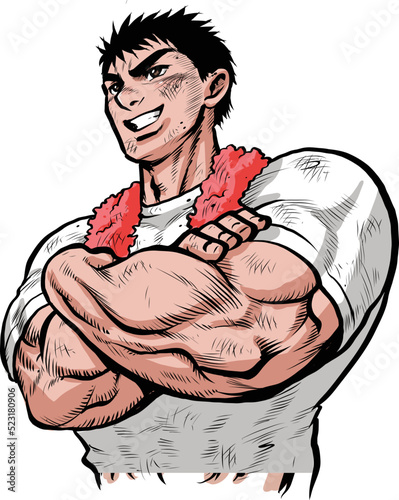 腕組みする筋肉質な肉体労働者のイラスト