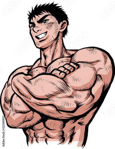 腕組みする筋肉質な肉体労働者のイラスト