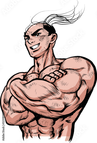 腕組みする筋肉質な肉体労働者のイラスト