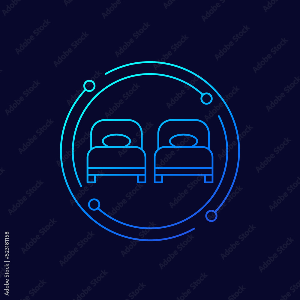 twin beds icon, linear vector twin beds icon, linear vector