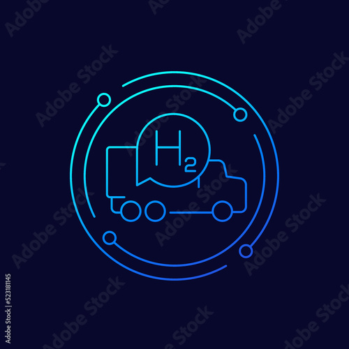 hydrogen truck icon, linear design