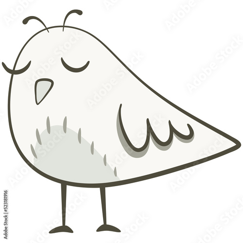 Cute little bird, black and white. Cute illustration of little bird on white background. Vector illustration in hand drawn style.