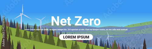 Wind turbines on hill energy renewable station waste free world clean power net zero