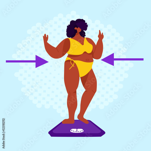 fat obese woman measuring her waistline overweight african american girl posing on camera weight loss concept