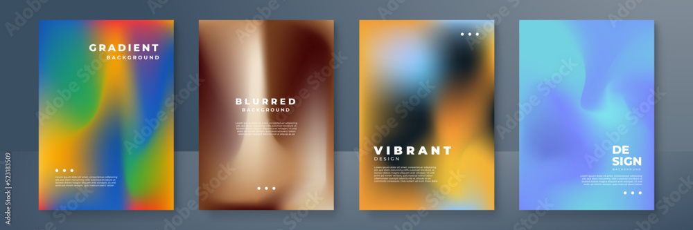 Blurred backgrounds set with modern abstract blurred color gradient patterns. Smooth templates collection for brochures, posters, banners, flyers and cards. Vector illustration. Blurred backgrounds set with modern abstract blurred color gradient patterns. Smooth templates collection for brochures, posters, banners, flyers and cards. Vector illustration.