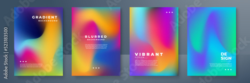 Blurred backgrounds set with modern abstract blurred color gradient patterns. Smooth templates collection for brochures, posters, banners, flyers and cards. Vector illustration.