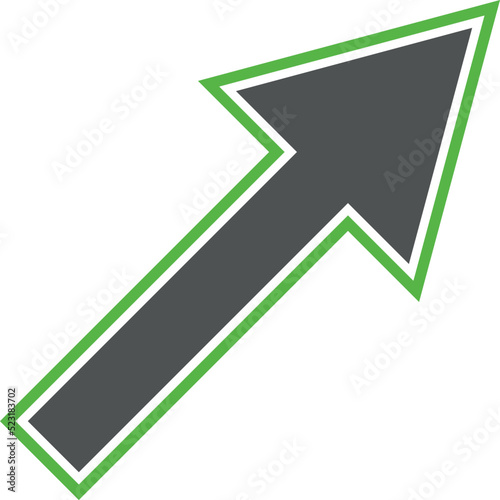 Grey diagonal arrow with green outline on a white background. Picture was drawing in my home 13 August 2022 year, MSK time.