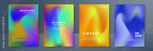 Blurred backgrounds set with modern abstract blurred color gradient patterns. Templates collection for brochures, posters, banners, flyers and cards. Vector illustration.