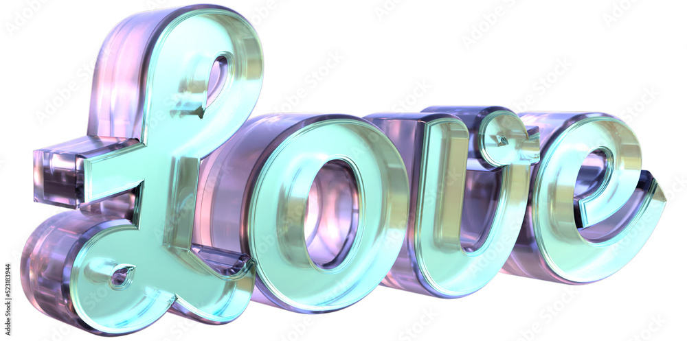 3D Love glass text.